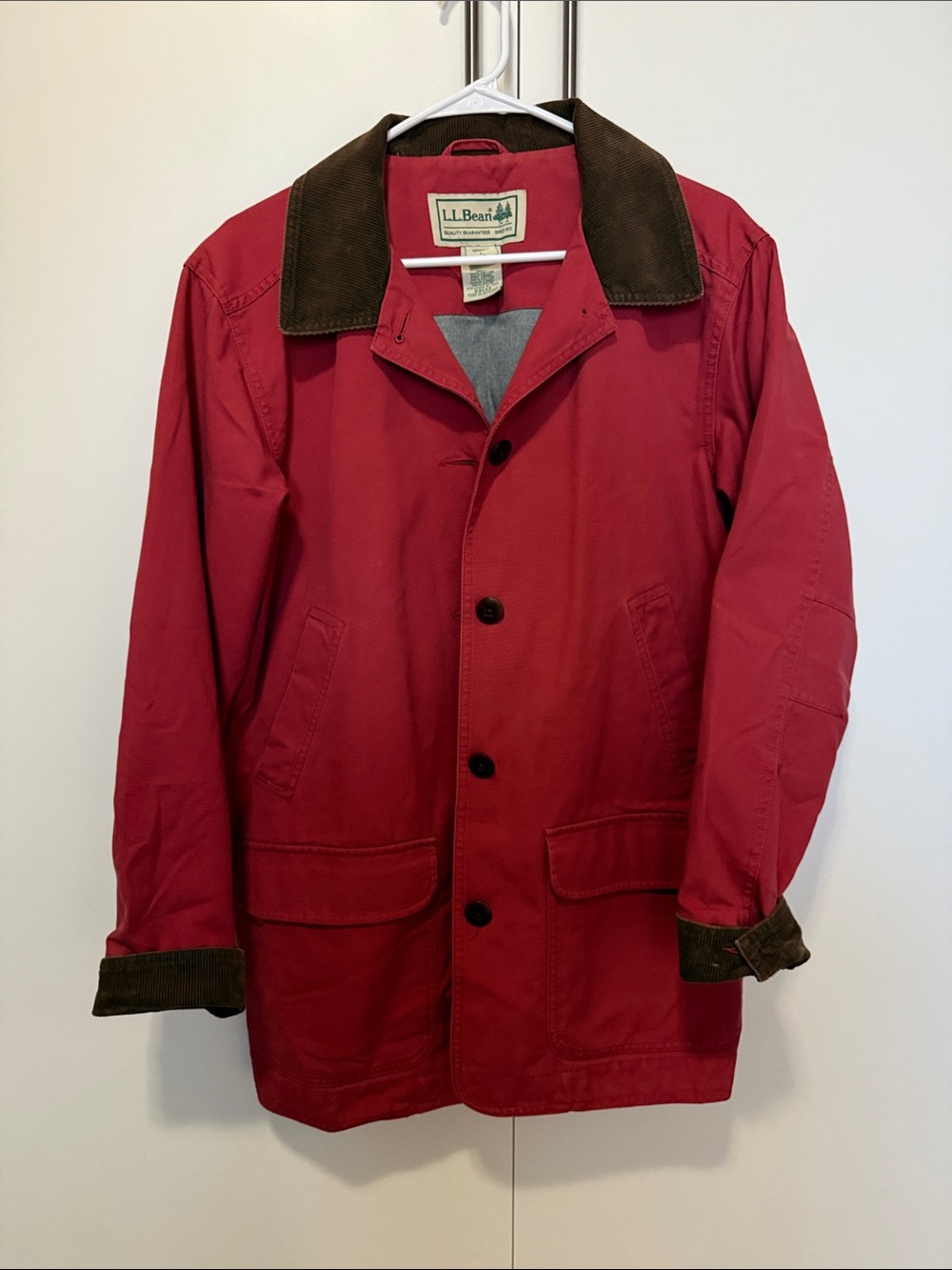 L.L. Bean Women’s Chore Coat with Brown Corduroy Collar- size Large